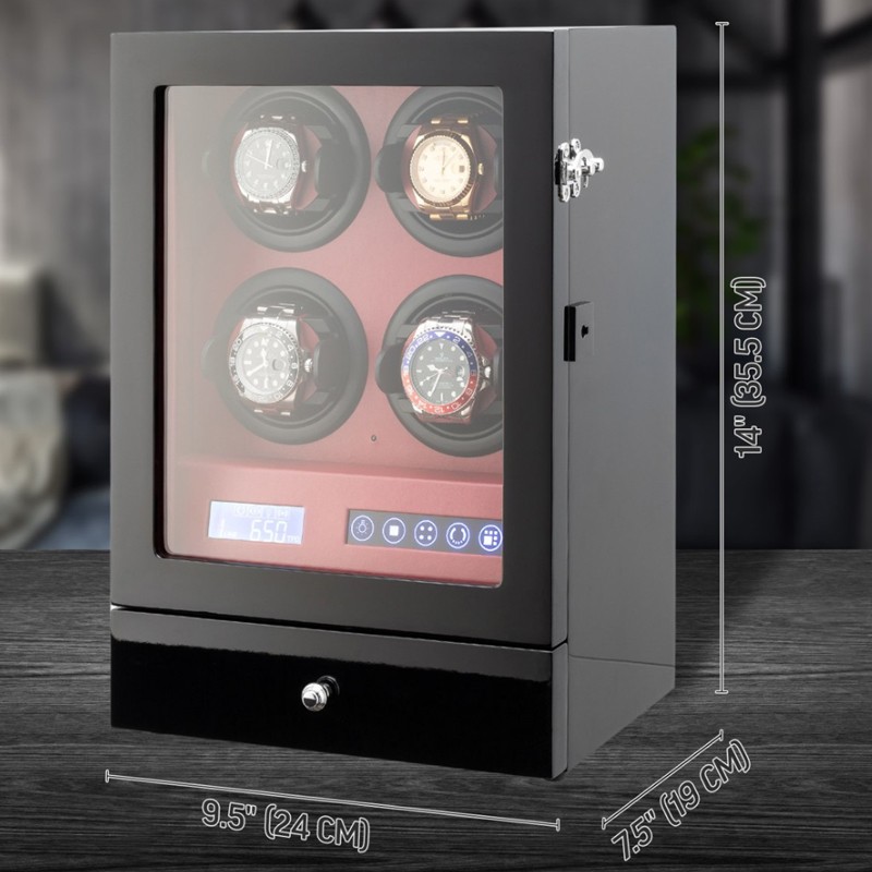 S2204ER WATCH WINDER ΚΟΥΡΔΙΣΤΗΡΙ ΩΡΟΛΟΓΙΩΝ 4 ΘΕΣΕΩΝ ΚΑΦΕ ΜΕ KOKKINO ΕΣΩΤΕΡΙΚΟ