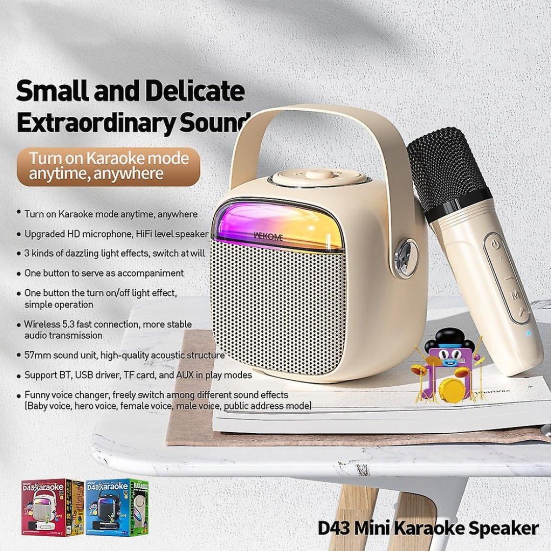 Μηχανή mini καραόκε WEKOME D43 για ενήλικες και παιδιά, φορητό ηχείο καραόκε Bluetooth με ασύρματο μικρόφωνο