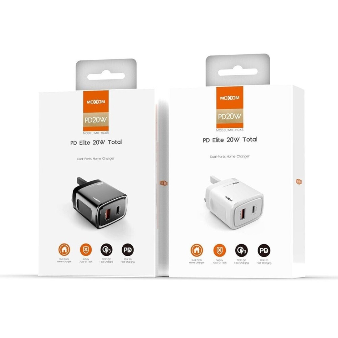 MOXOM Φορτιστής Χωρίς Καλώδιο με Θύρα USB-A και Θύρα USB-C 20W Power Delivery Λευκός (MX-HC64)